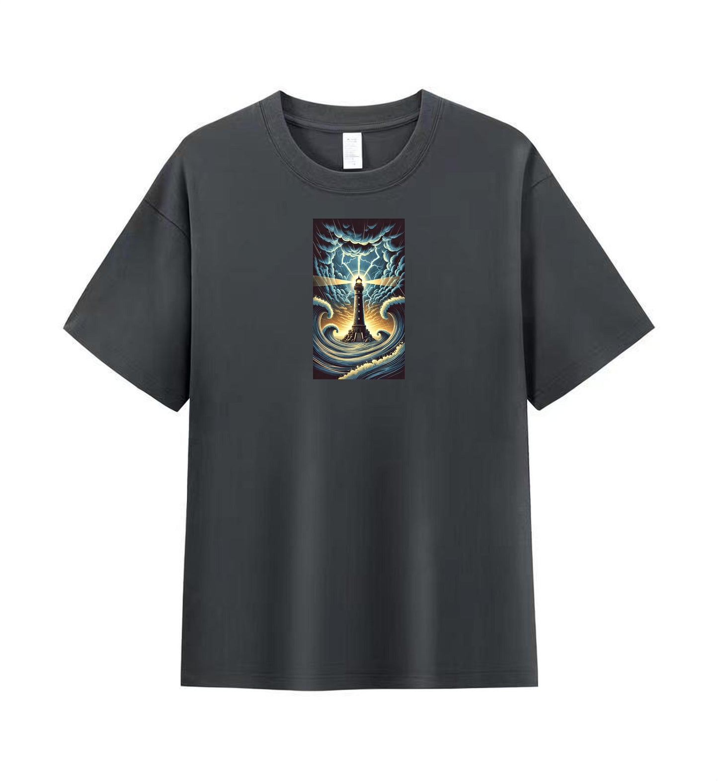Premium Cotton Men's T-Shirt with Artistic Lighthouse Design