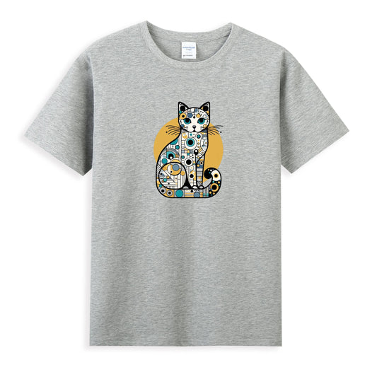 Women's 100% Cotton T-Shirt with Modern Cat Art Design