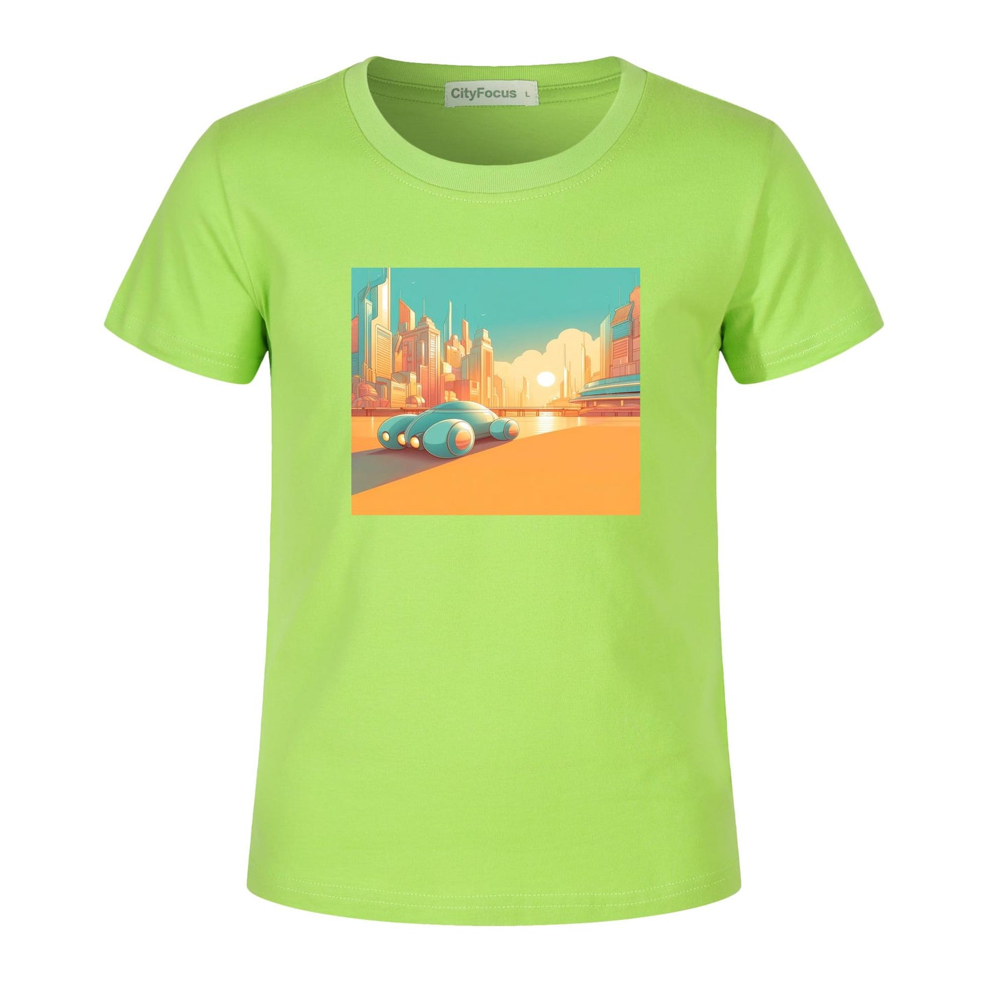 100% cotton Boys' Futuristic Cityscape Graphic Tee 1