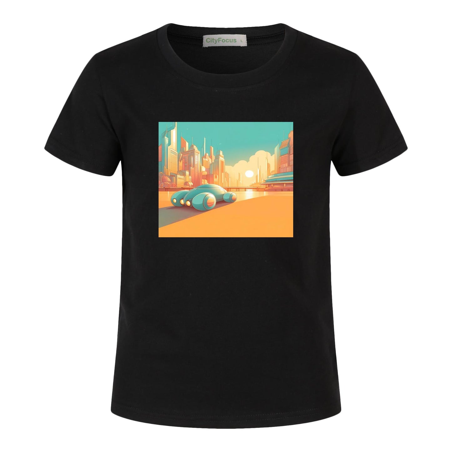 100% cotton Boys' Futuristic Cityscape Graphic Tee 1