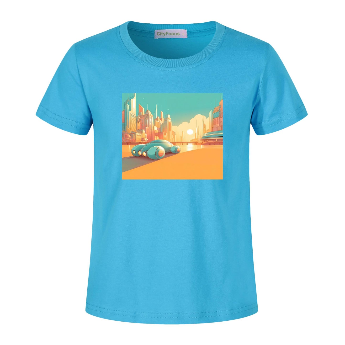 100% cotton Boys' Futuristic Cityscape Graphic Tee 1