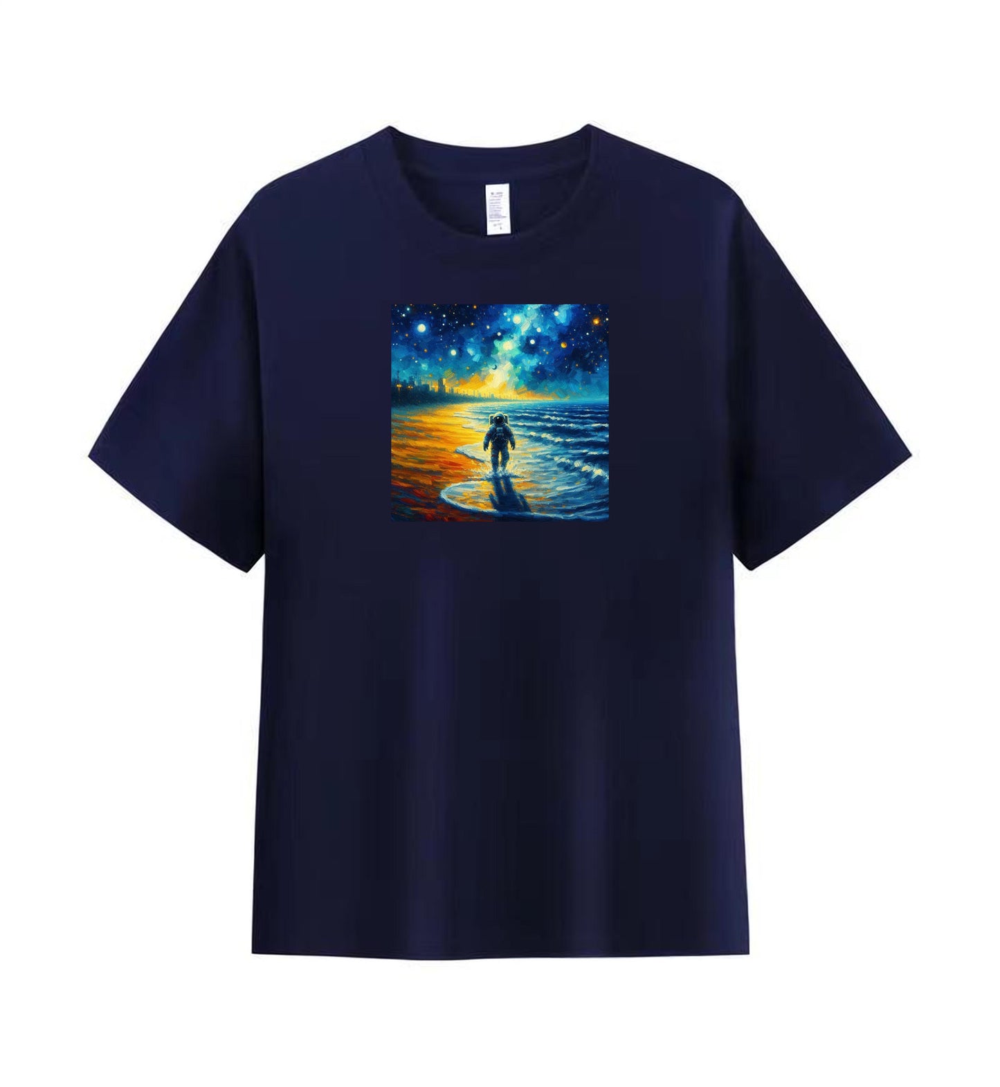 Astronaut's Celestial Beach Walk Cotton T-shirt 1