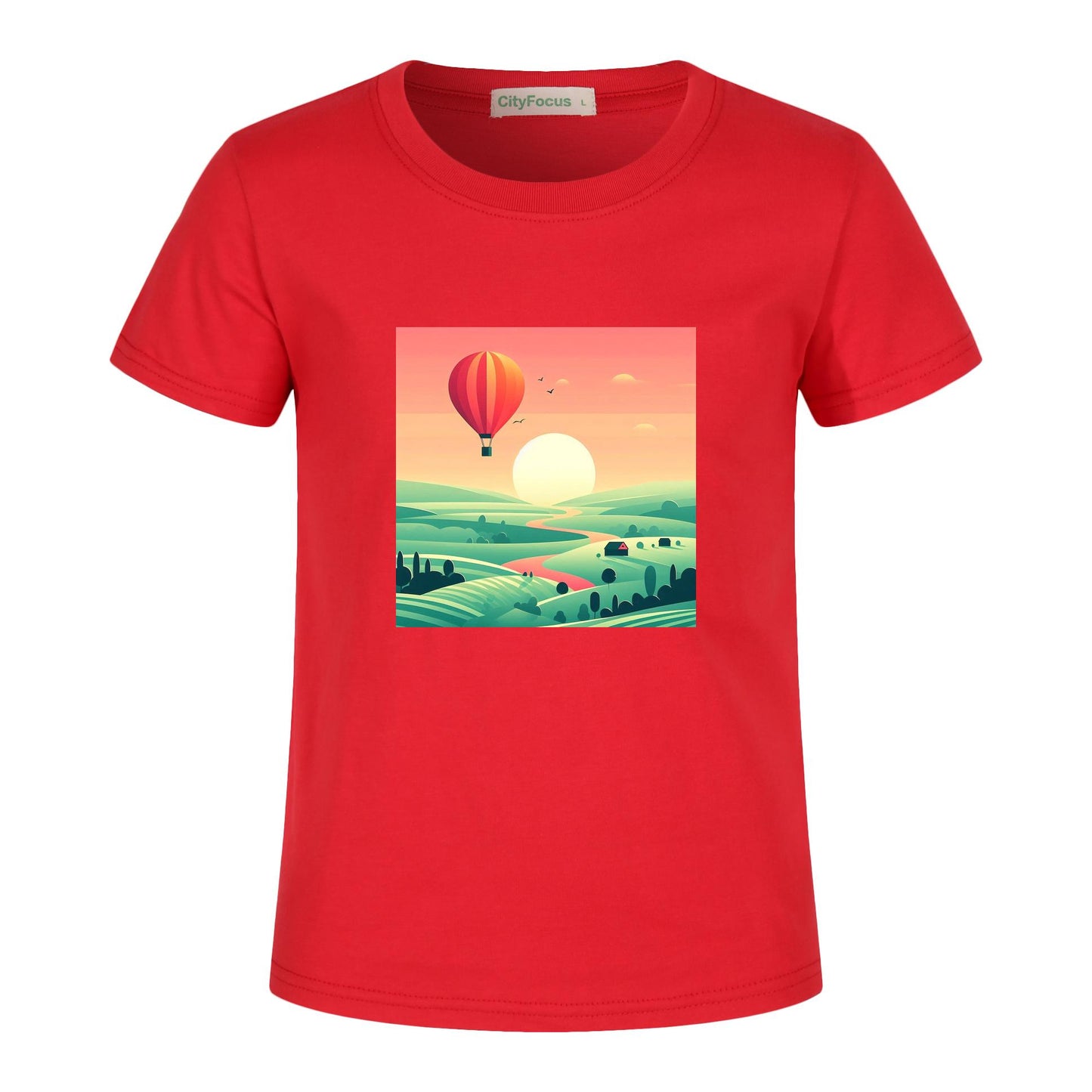 Hot Air Balloon Journey 1 - 100% Cotton Sunset Kids T-Shirt