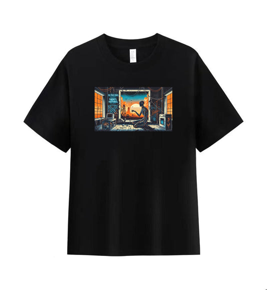 Men's Cotton T-Shirt with Futuristic Skeleton Art Design