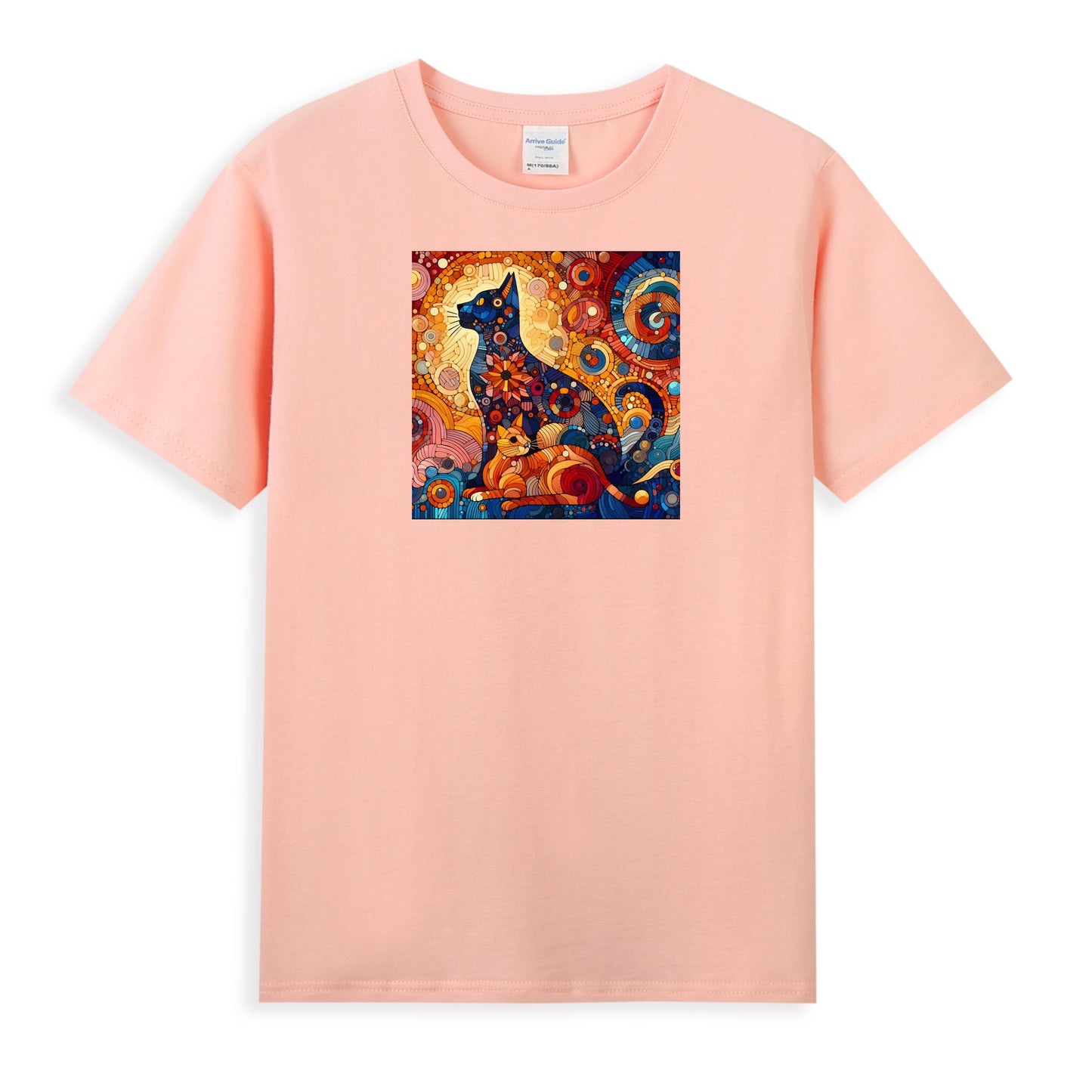 Women's Artistic Cotton Tee - Modern Cat Design